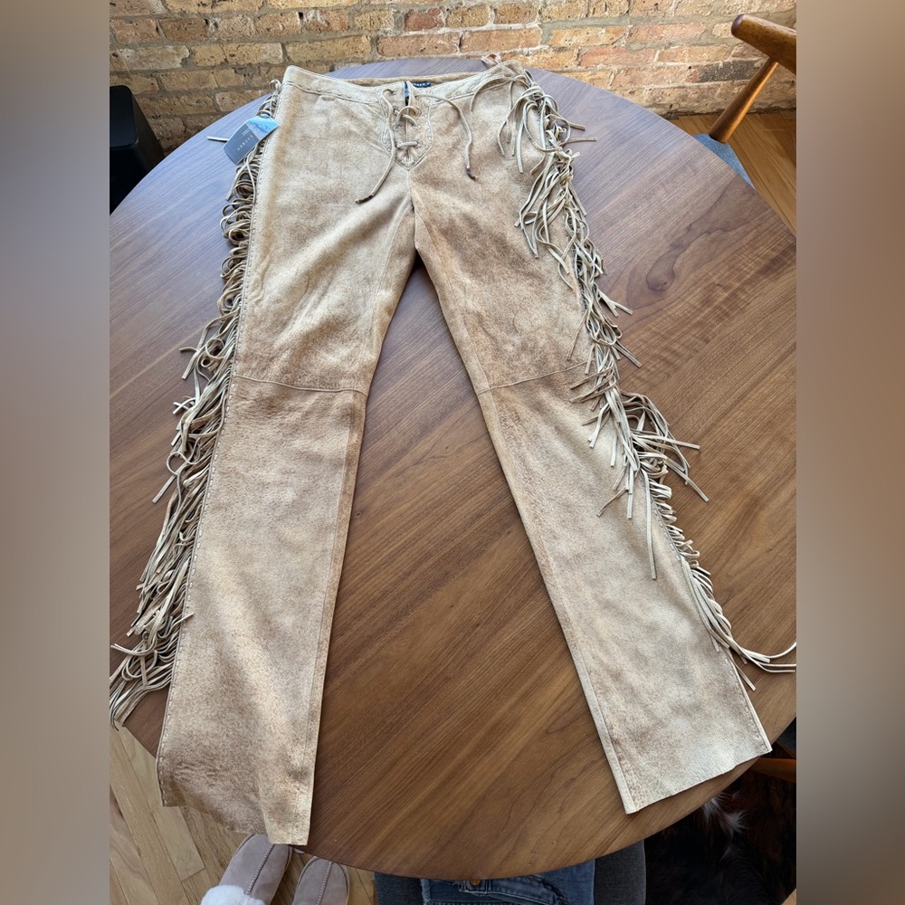Ralph Lauren Tan Suede Fringe Women Pants